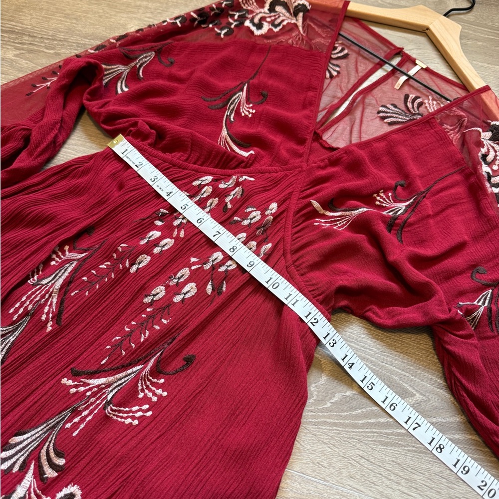 FREE PEOPLE Elegant Red Embroidered Dress, Size XS - Picture 9 of 12